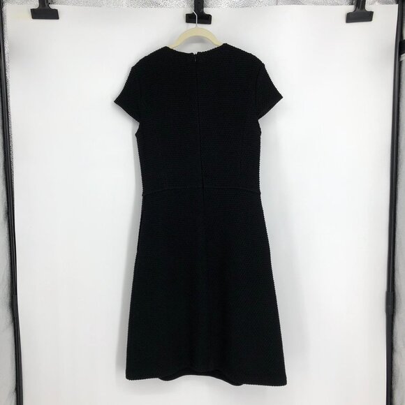 St John Black Textured Jewel Neck Pleated A-Line Short Sleeve Dress size ~S - Picture 3 of 16